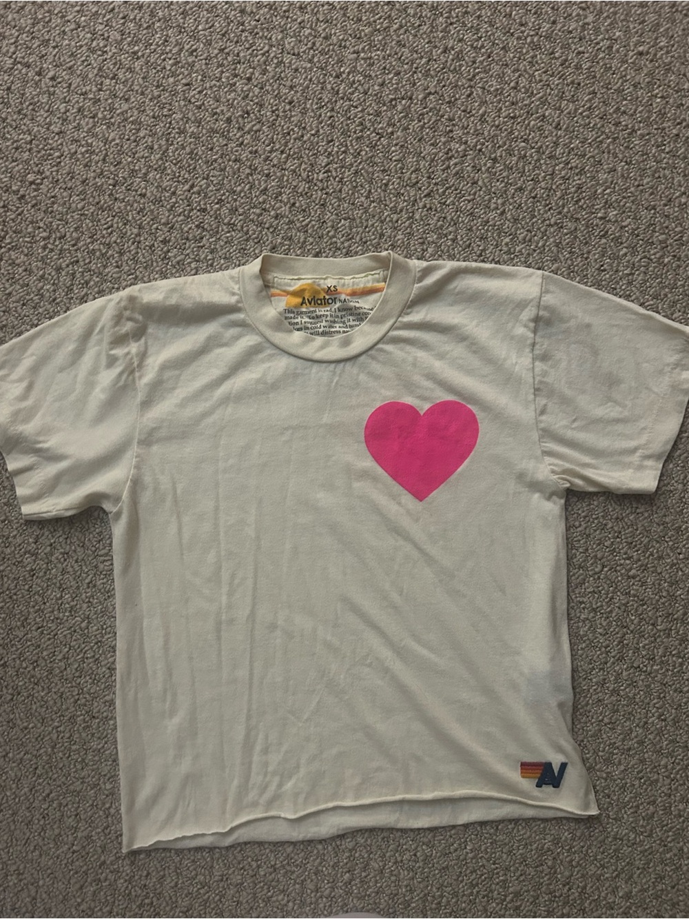 Aviator Nation Cream Tee with Bright Pink Heart